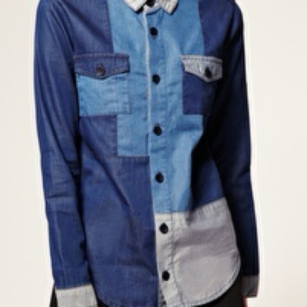 Asos Patchwork Denim Button Down Size 4 - image 5